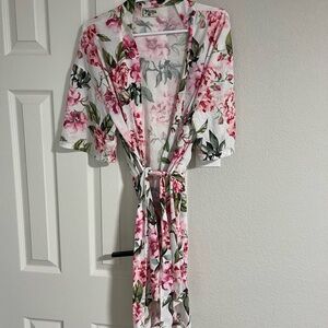 Show Me Your MuMu Pink and Green Floral Robe with Tie Belt